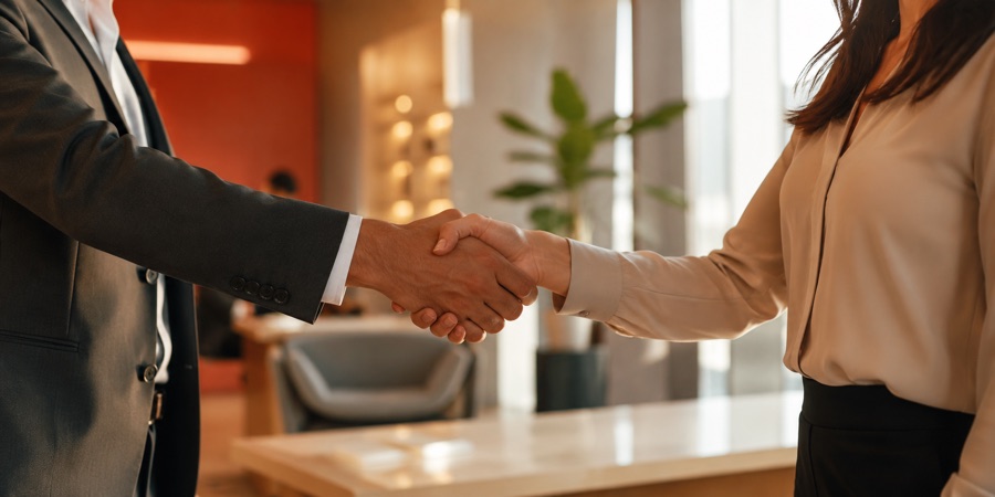 Aperto de mão entre consultor e cliente fechando proteção veicular